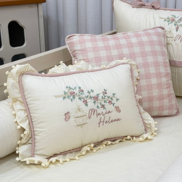 Kit Almofadas Decorativas Rosê Floral Xadrez