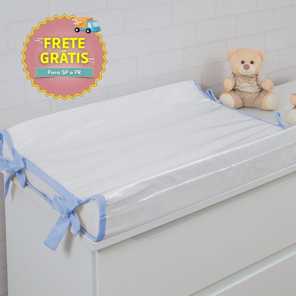 Trocador Americano Comoda 65x45 Impermeavel Branco / Azul Bb