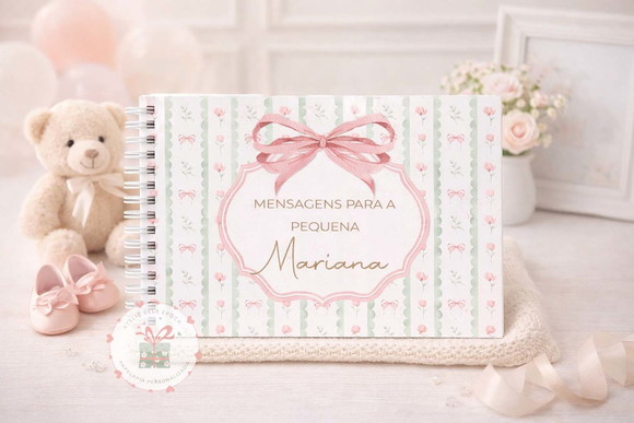 Caderno de Mensagens Personalizado Floral Verde e Rosa
