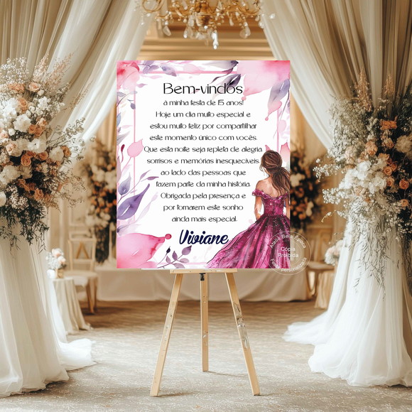 Placa Recepção 15 Anos Personalizada - Festa Debutante