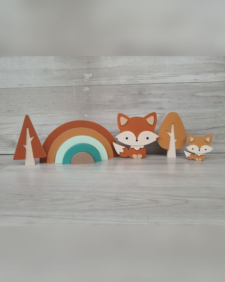Kit Decoração Escandinava - Arco Íris + Raposas + Árvores