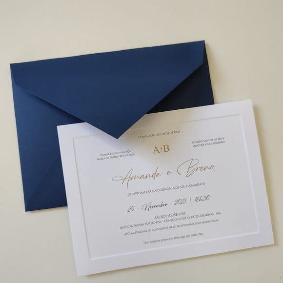 Convite Casamento Envelope c/ Borda Relevo
