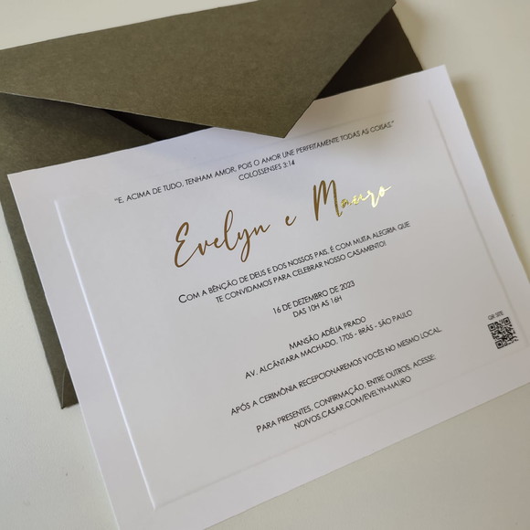 Convite Casamento Envelope c/ Metalizado Alto Relevo