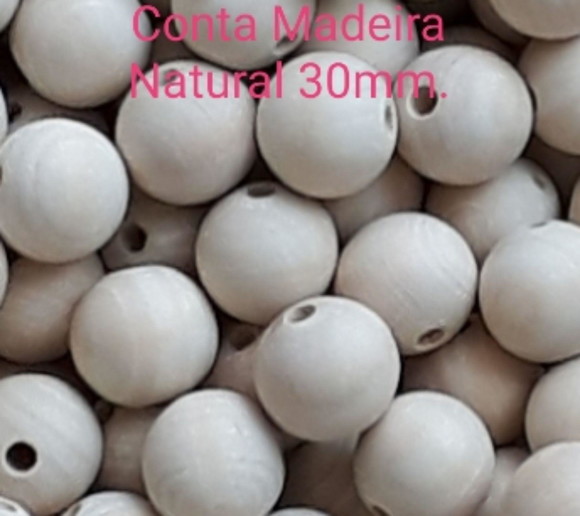 Conta Madeira Marfim Natural 30 Mm.(10pçs/furo 5mm)