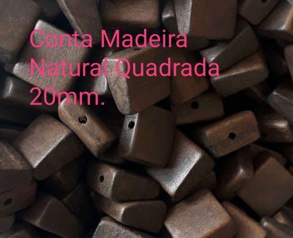 Conta Madeira Natural Marrom Quadrada 20mm.(50pçs)