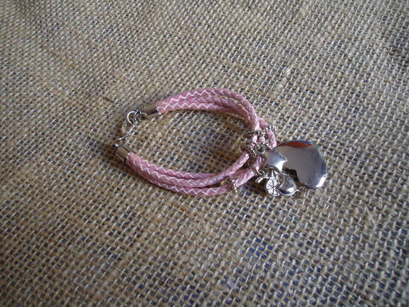 Pulseira Couro Trançado Rosa