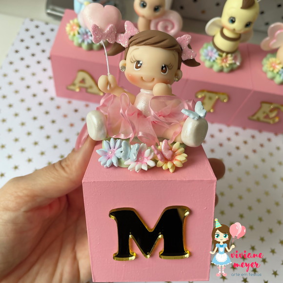Cubo com Biscuit Decorado Personalizado Festa Jardim