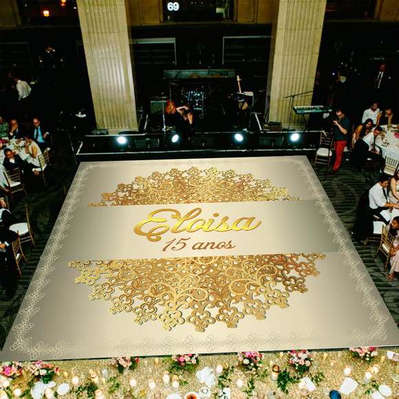 Tapete dança Casamento e 15 anos Dourado arabesco 2x2mt