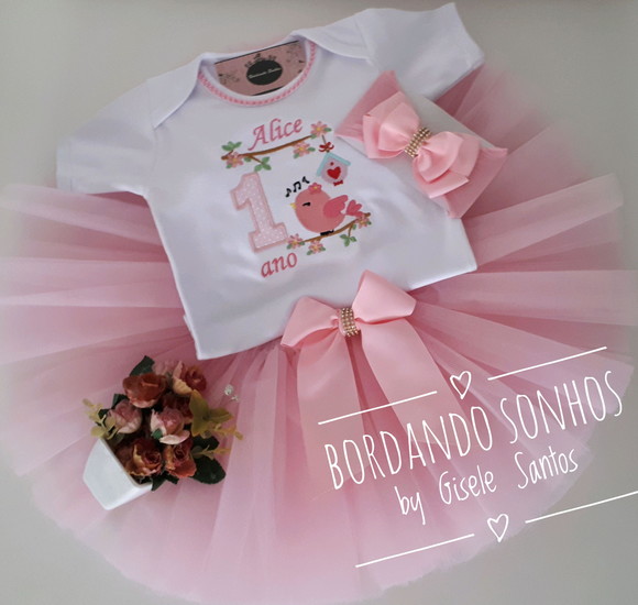 Body Personalizado e Saia Tutu - Tema Passarinho