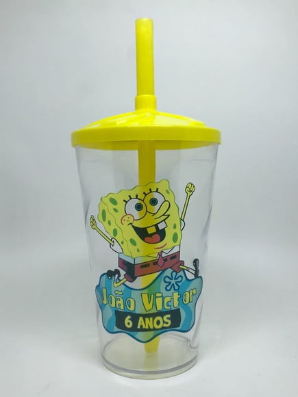 Copo Twister 500ml Personalizado C/tampa Bob Esponja