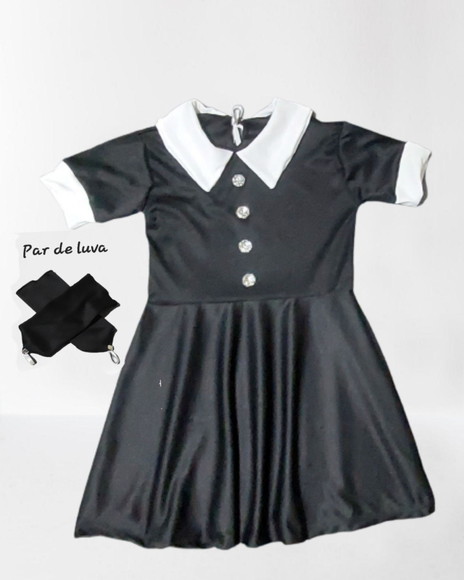 Fantasia Infantil Wandinha Vestido Festa+ Luva 6 ao 14