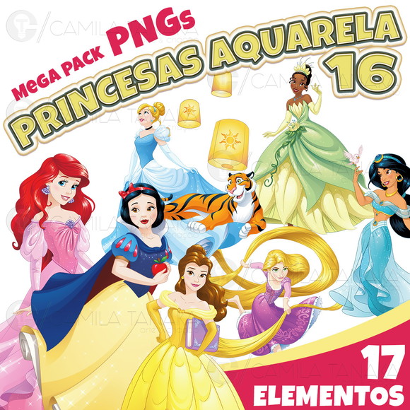 Kit Digital Png Princesas Disney Aquarela 16(pague 1 Leve 3)
