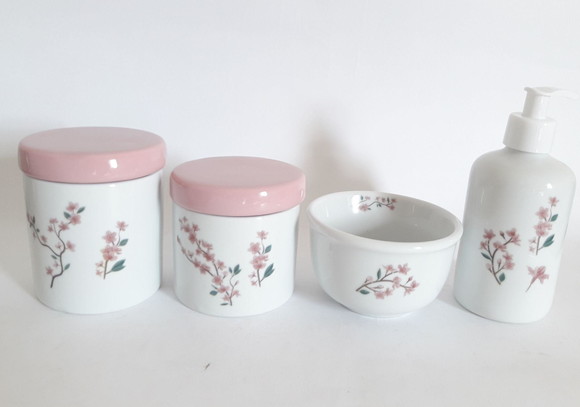 Kit Higiene Bebê Porcelana Floral Rosa Frontal