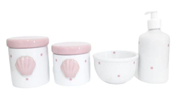 Kit Higiene Bebê Porcelana Mar/Conchas Rosas