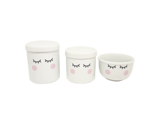 Kit Higiene Bebê Porcelana Olhinhos Cílios 3 Peças