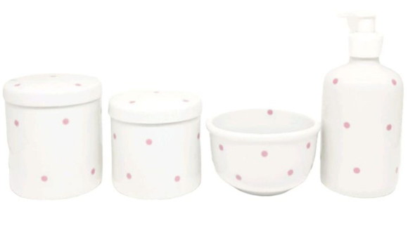 Kit Higiene Bebê Porcelana Poa Rosa 4 Peças