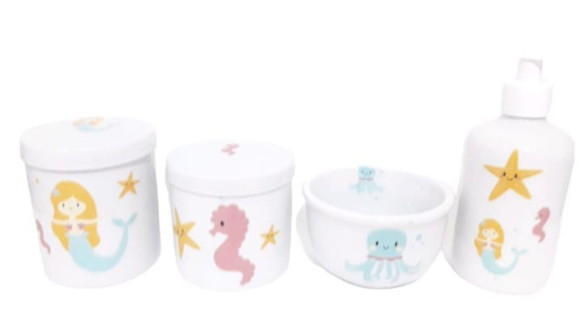 Kit Higiene Bebê Porcelana Sereia Fundo do Mar