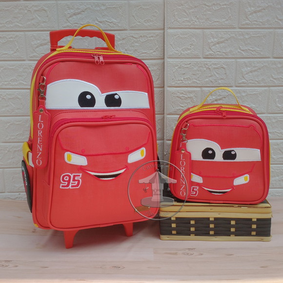 Kit Escolar Personalizado Mochila 40cm e Lancheira Carros