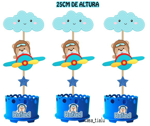 Enfeite de Mesa Cha de Fraldas Ursinho Aviador Cha de Bebe