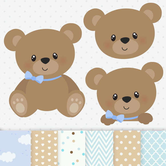 Kit Clipart Ursinho Azul e Marrom
