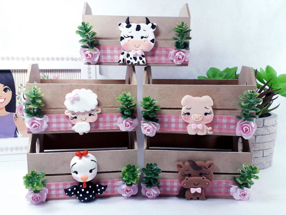 Lembrancinhas Fazendinha Rosa Mini Caixotes mdf