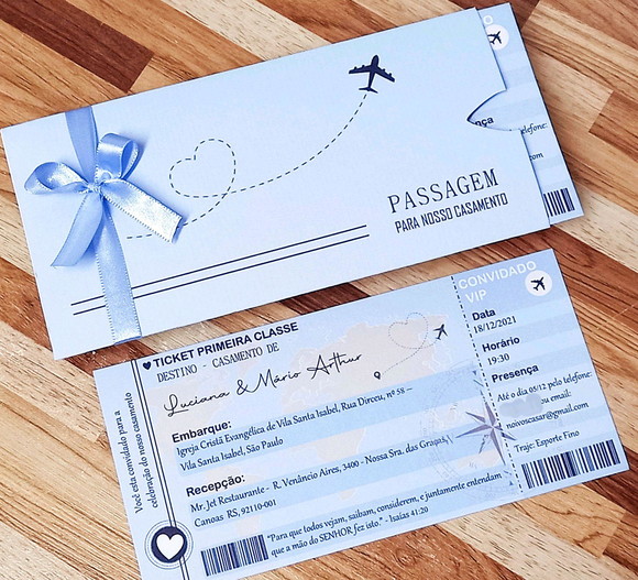 Convite de Casamento Passagem Aérea