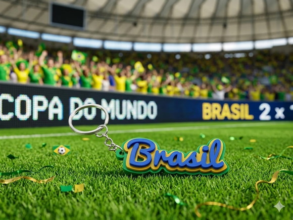 Chaveiro Brasil 3d Três Cores Torcida Futebol - Kit 10 Pcs