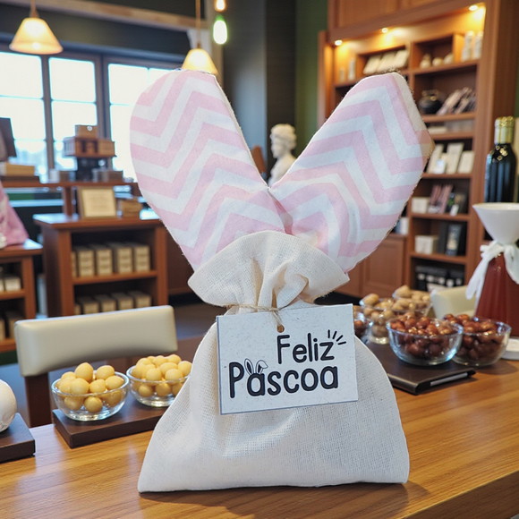 15+ Saquinho Orelha Tag 10x13cm Algodão Zig Zag Rosa Páscoa
