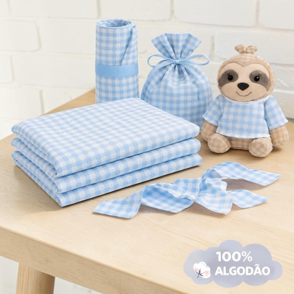 Tecido Tricolinho 100% Algodão 50x140cm Xadrez Azul