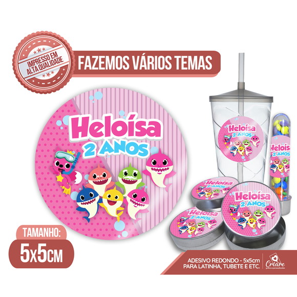 Adesivo Redondo 5cm - Latinha - Baby Shark (menina)