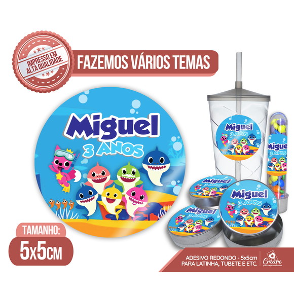 Adesivo Redondo 5cm - Latinha - Baby Shark