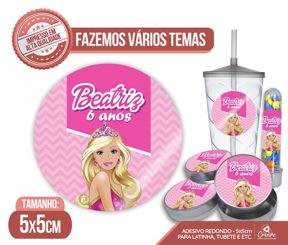 Adesivo Redondo 5cm - Latinha - Barbie Princesa
