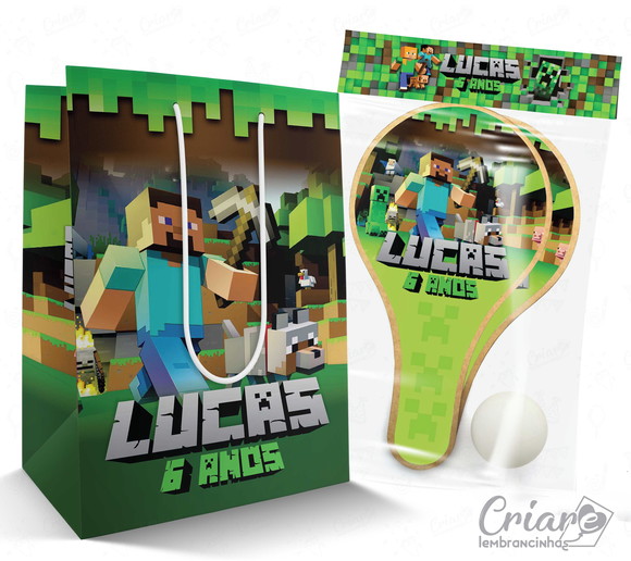 Sacolinha + Kit Ping Pong Personalizado - Minecraft