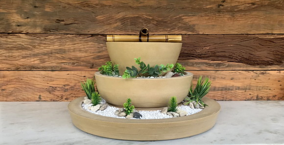 Jardim Zen com Fonte Bege (7 Peças) - Sob Encomenda