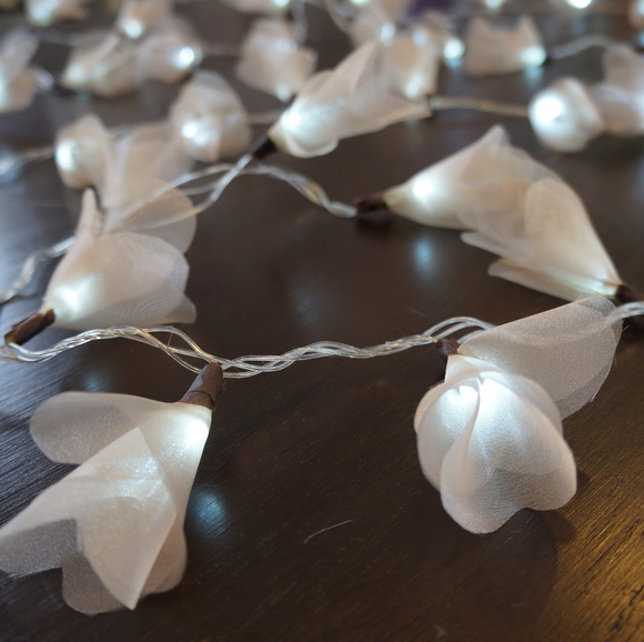Luminária Luz De Fada Flor de Organza Champagne Bivolt