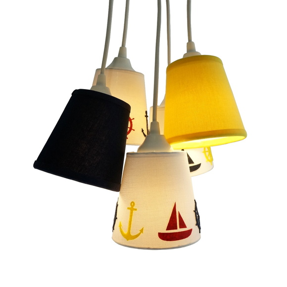 Lustre Pendente Luminária Cacho 5 Cúpulas Navy com Apliques