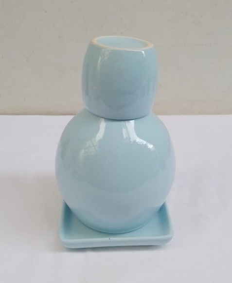 Moringa Cerâmica, Pintada à Mão, Garrafa de Água- Azul Claro