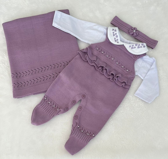 Saída de Maternidade Menina em Tricot Ayla Lilás 4 Peças