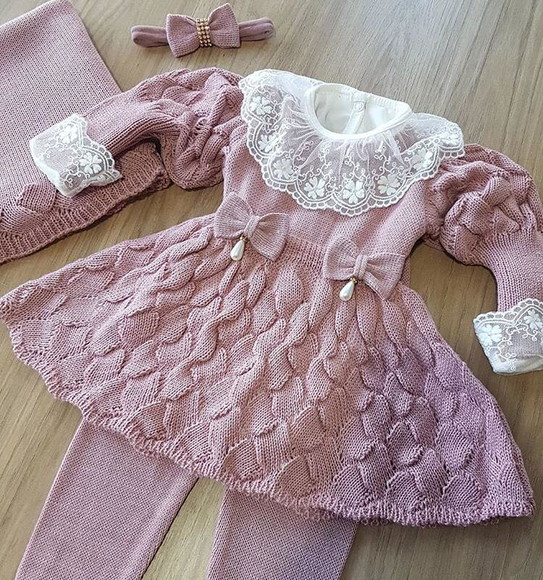Saída de Maternidade Menina Vestido Bufante Rosê Tricot