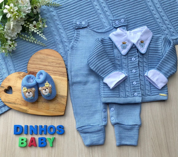 Saída de Maternidade Menino Azul Bebê Tricot 5 Peças