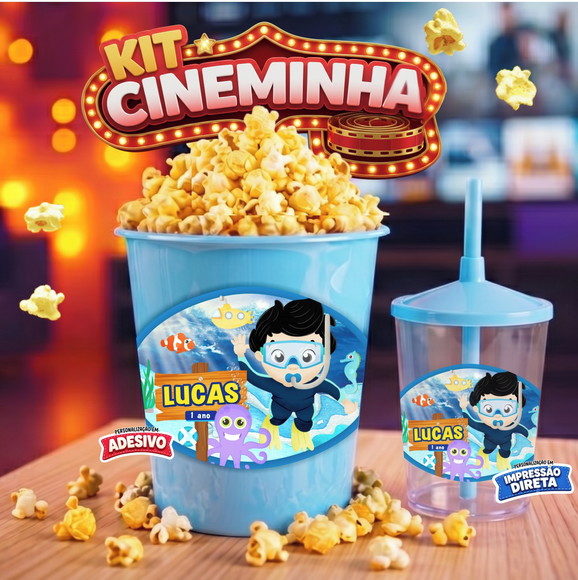 Kit Cineminha Fundo do Mar | Baldinho + Copo Personalizado