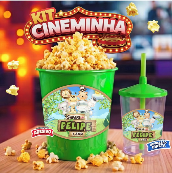 Kit Cineminha Safari | Baldinho + Copo Personalizado