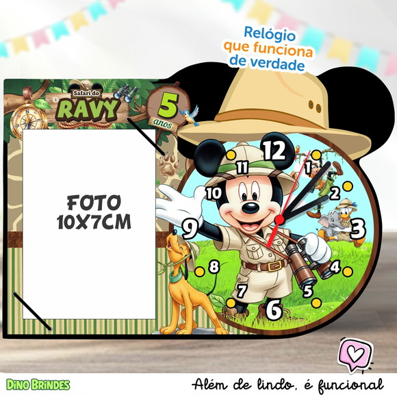 Relógio + Porta Retrato | Centro de Mesa Safari do Mickey