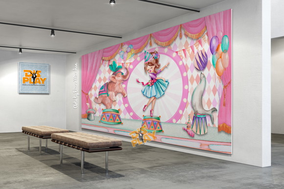Painel Circo Rosa Aquarelado em Tecido