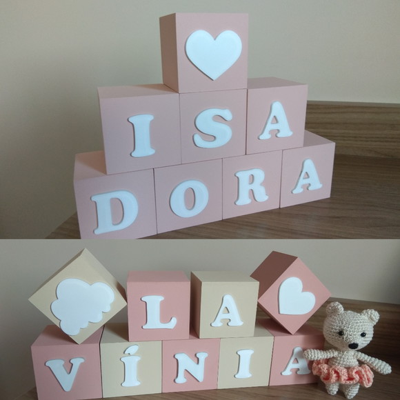 Cubos 6 cm Nome Letras Acrílicas Decoração Nome Bebe