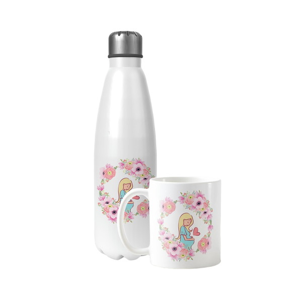 Conjunto Garrafa Térmica e Caneca Personalizada para Grávida