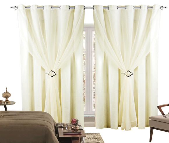 Cortina Microfibra Palha com Voil 4,00m x 2,80m Para Varão