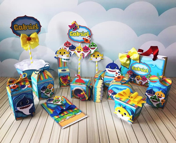 Kit Personalizado Caixinhas 50 Itens - Baby Shark Menino
