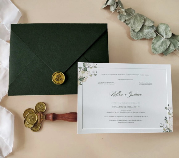 Convite Casamento Folhagens - Verde Oliva Escuro - Cv 29
