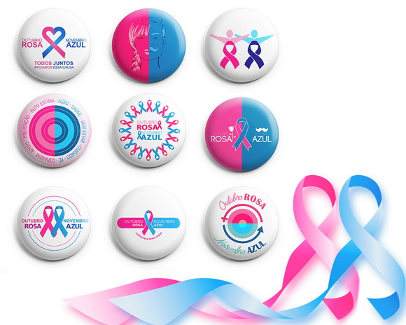 100 Bottons Campanha Outubro Rosa e Novembro Azul 3,5cm